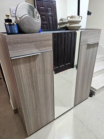 3-Door shoe cabinet  - Light Wood Finish.