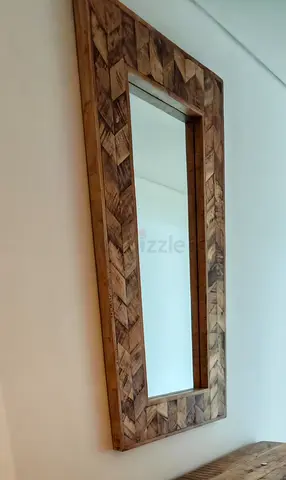 Large Wooden Framed Wall Mirror — Chevron Pattern