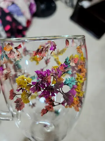 Clear Glass Mug with Decorative Dried Flowers
