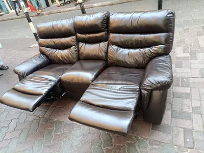 Brown Leather 3-Seater Recliner Sofa (Dual Recliners) – Good Condition