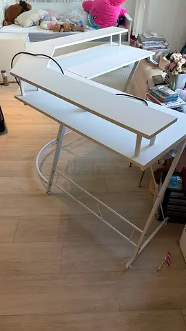 White Two-Tier Desk / Laptop Table - Compact Study Workstation