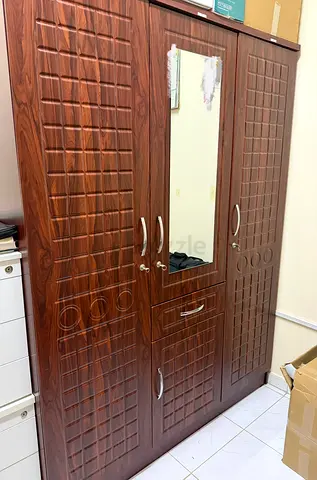 3-Door Wooden Wardrobe with Mirror - Good Condition