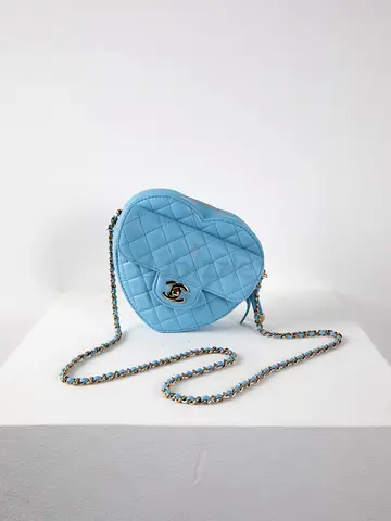 Authentic Chanel Light Blue Heart Bag in Large Size