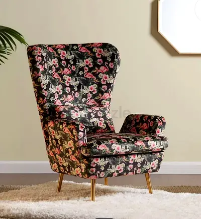 Vintage-style Floral Accent Armchair with Gold Legs