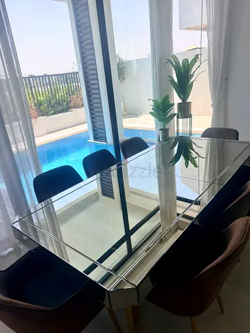 Glass Top Dining Table  (220x100 cm) with 8 Chairs — Modern Design, Excellent Condition