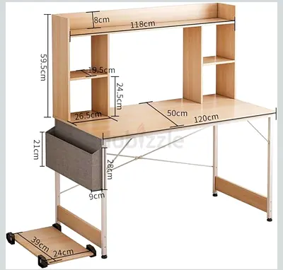 Wooden Study Desk with Overhead Shelves and Fabric Drawer - 120cm