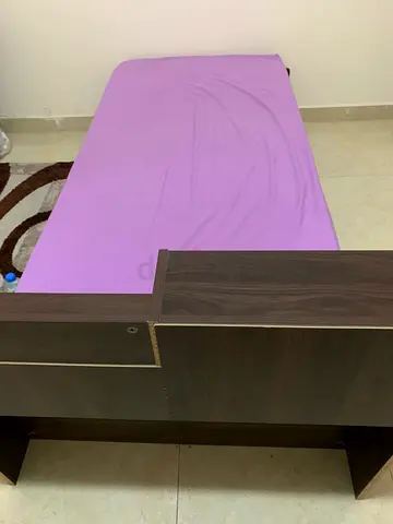 Single Bed Frame with Attached Headboard and Side Shelf - Dark Wood