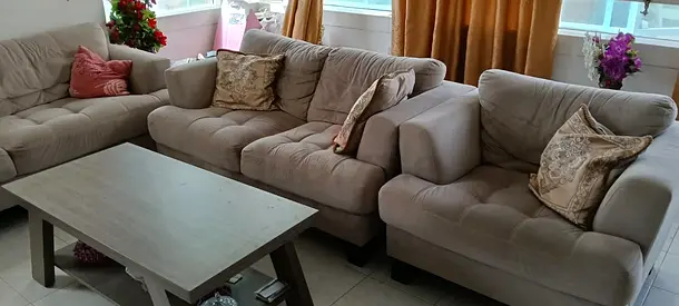 Comfortable 3 Piece Fabric Sofa Set with Coffee Table