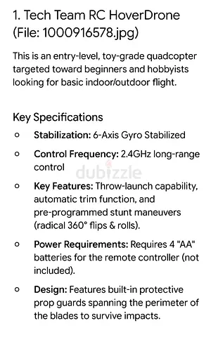 Tech Team RC HoverDrone — Entry-Level 6-Axis Toy Quadcopter - NO CAMERA