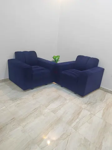 Pair of Navy Blue Velvet Single-Seater Sofas