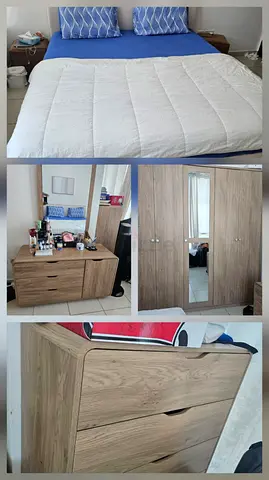 4-piece bedroom set: double bed, dresser with mirror and 5-door wardrobe  Chester (wood finish)