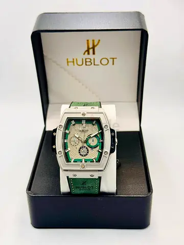 Hublot Men’s Watch in Original Box — Green Strap, Tonneau Case
