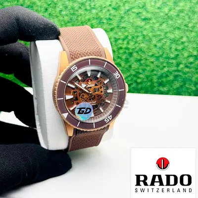 Rado skeleton dial mens watch - brown rubber strap, automatic