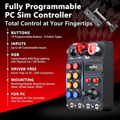 PXN Multi-Function Sim Racing Button Box with RGB Lighting and 30 Programmable Buttons