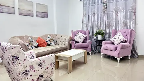 Living room furniture set — sofa, two armchairs and accent chair (good condition)