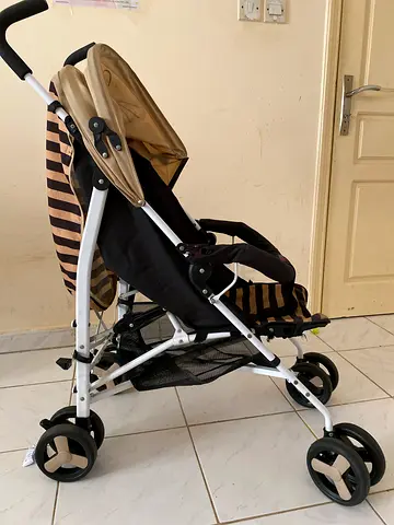 Lightweight Beige  Black Baby Stroller - Good Condition