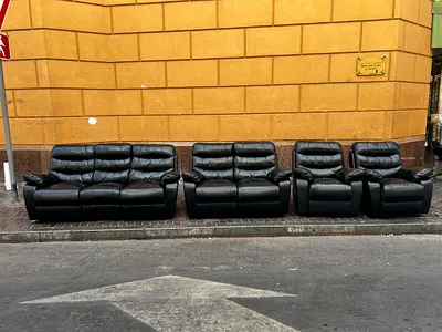 Premium Black Leather Sofa Set 3+2+1+1 Seater
