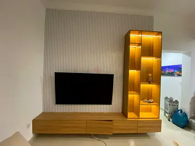 Modern Wooden Entertainment Center with Integrated Lighting