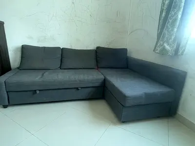 IKEA-Grey L-shaped Fabric Sofa cum BED with Chaise - Good Condition