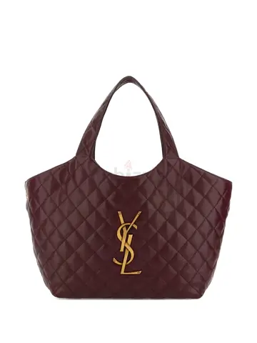 Authentic Saint Laurent quilted logo leather shopping tote bag
