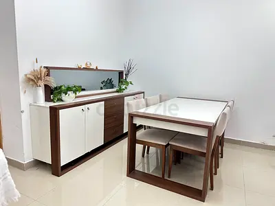 Modern 6-Seater Dining Table with Chest drawer - White  Walnut