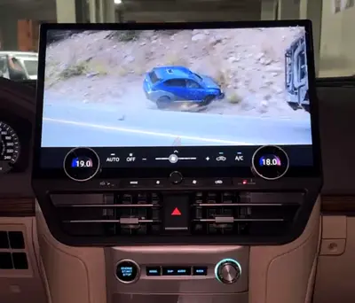 15-inch Android Car Stereo Head Unit For Toyota Land Cruise with Touchscreen and Dual Climate Knobs.