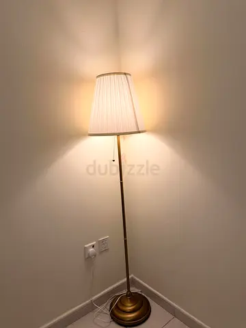 Brass Finish Floor Lamp with Pleated White Shade