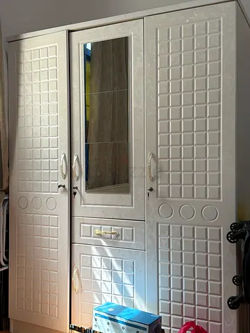 White 3-Door Wardrobe with Mirror - Good Condition