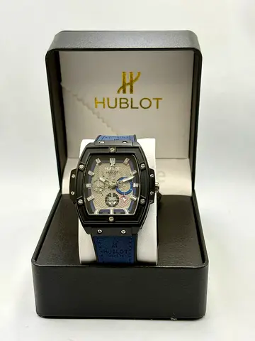 Hublot-style Mens Automatic Watch with Blue Strap (in box)