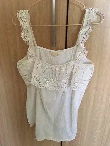 White eyelet lace summer tank top - size large