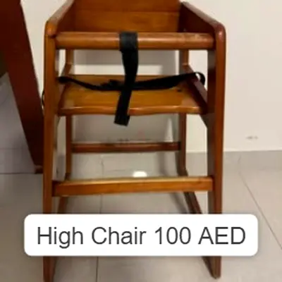 Wooden Baby High Chair - Solid, Simple Design (100 AED)