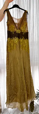 Evening dress pure silk same as new gold beaded