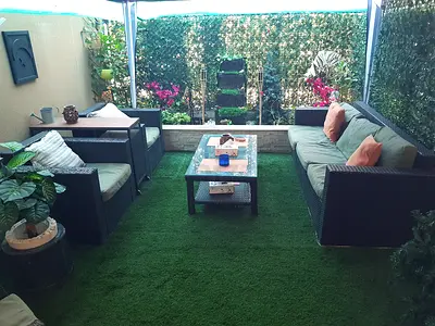 Outdoor Rattan Patio Sofa Set with Coffee Table and Cushions