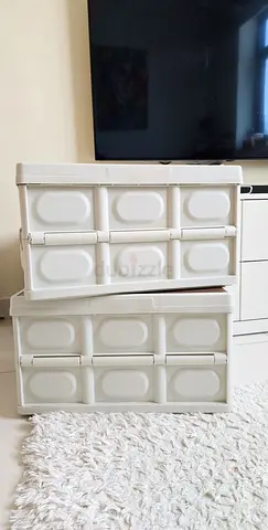 2 Multipurpose box table camping storage stackable beige neutral cabinet type storage container