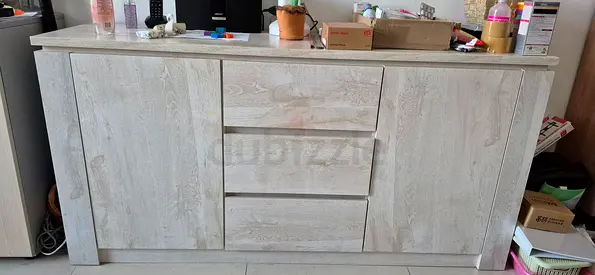Light-colored Wooden Sideboard / Console Cabinet - 3 Drawers, 2 Doors