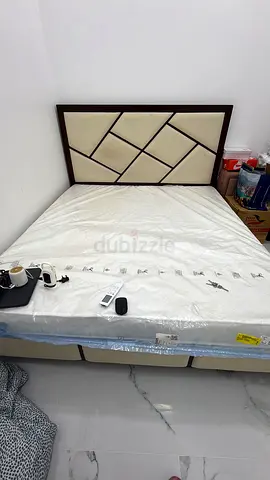 Queen Bed Frame with Headboard and new Mattress - Good Condition