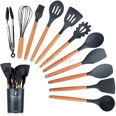 ECVV Silicone Cooking Kitchen 12PCS Wooden Utensils Tool for Nonstick Cookware,Cooking Utensils Set