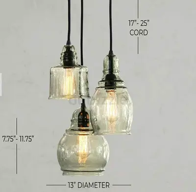 Modern Glass Pendant Light Fixture with Three Hanging Lamps 2 sets