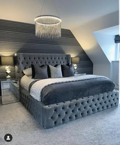 Modern Grey Tufted Chesterfield Style Bed Frame
