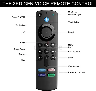 3rd Generation replacement Voice Remote Control for Amazon fire TV stick 4k Media Streaming