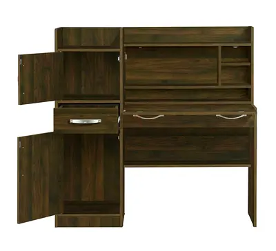 Wooden Study Desk with Hutch and Storage Cabinets - Dark Walnut