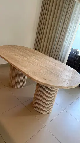Natural Travertine Dining Table with Column Bases