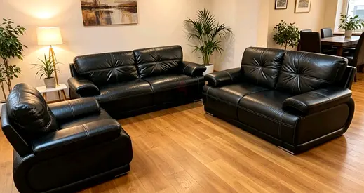 3-Piece Black Leather Sofa Set — Excellent Condition