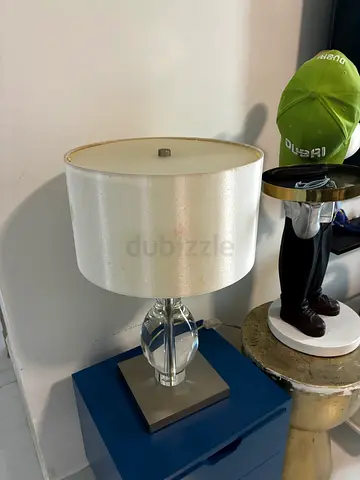 Glass Base Table Lamp with White Drum Shade