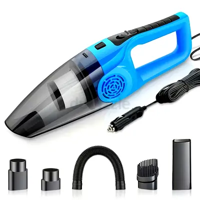 Portable Blue Handheld Car Vacuum Cleaner with Multiple Attachments