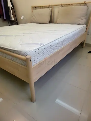 Wood Single Bed Frame with Mattress - Light Finish