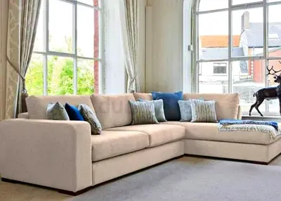 Beige L-shaped Corner Sofa with Chaise — Brand New