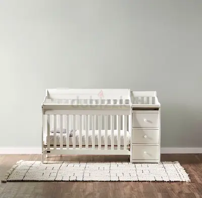 White 3-in-1 Convertible Baby Crib with Attached Dresser