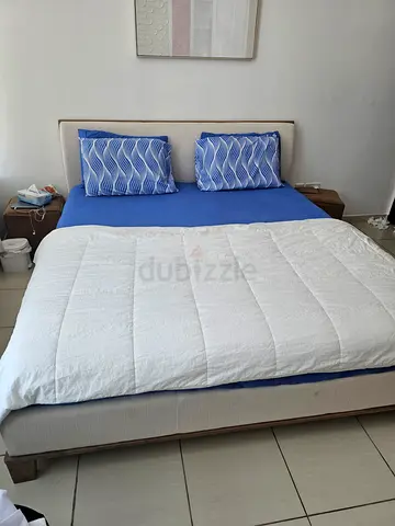 King size bed without Matress, Dresser, Chester with 5 drawers and 5 door wardrobe - good condition