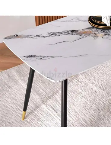 White Marble Effect Steady Dining Table with Black  Gold Legs (Good Condition)